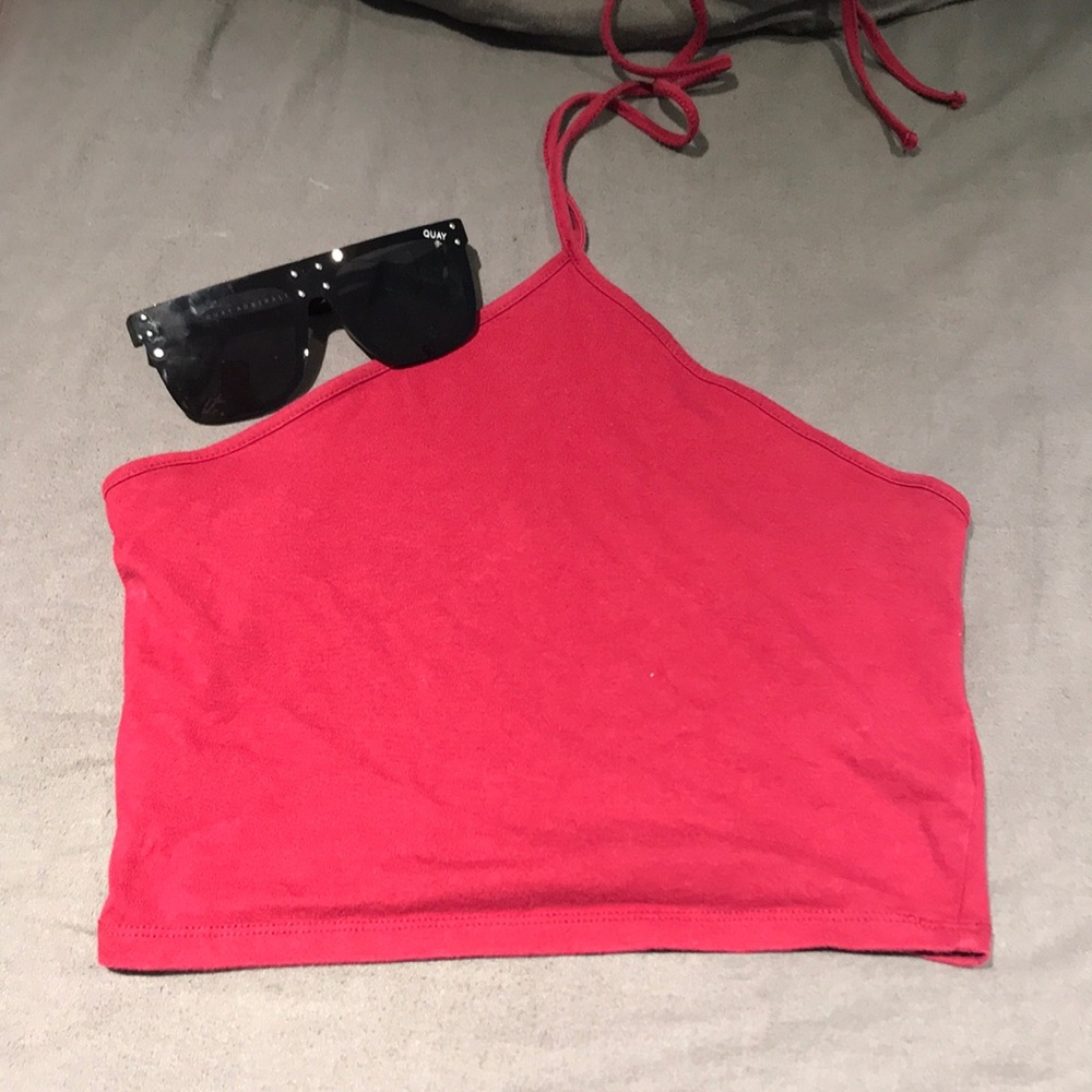 Maroon cropped tie halter top